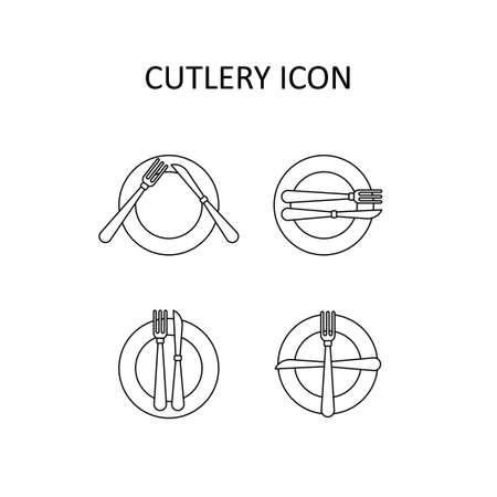 Vector illustration with dish, fork and knife. Cutlery sign language.のイラスト素材