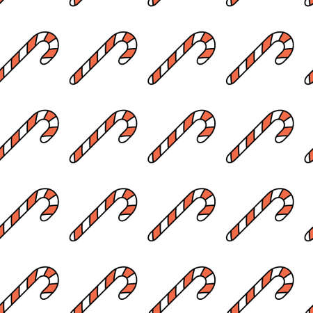 Seamless pattern with candy cane. Outline drawing.のイラスト素材