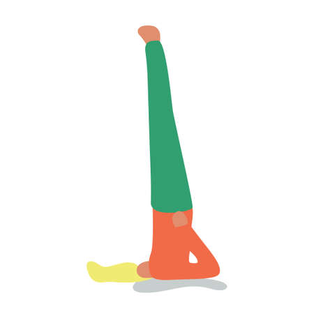 Vector illustration with woman doing yoga. Shoulder stand Pose - asana. Cartoon charcterのイラスト素材