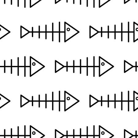 Seamless pattern with fish bones. Outline drawing.のイラスト素材
