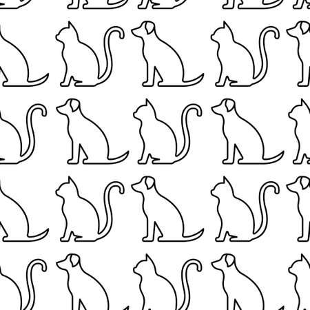 Seamless pattern with silhouette of cats and dogs.のイラスト素材