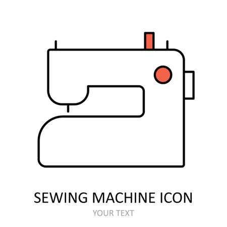 Vector illustration with sewing maching icon. Linear drawing.のイラスト素材