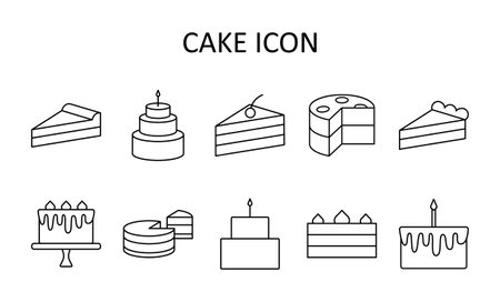 Vector illustration with cake icon. Sweet dessert. Outline drawing.のイラスト素材