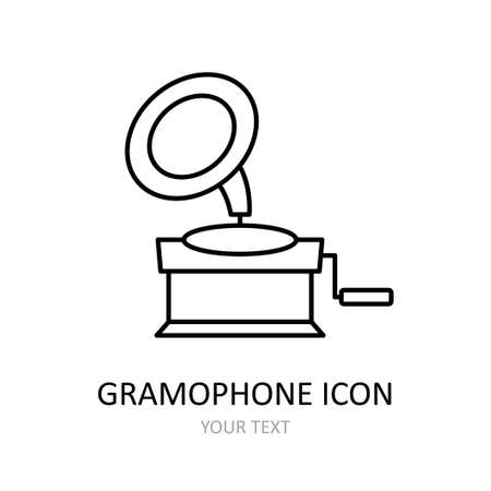 Vector illustration with gramophone. Outline iconのイラスト素材