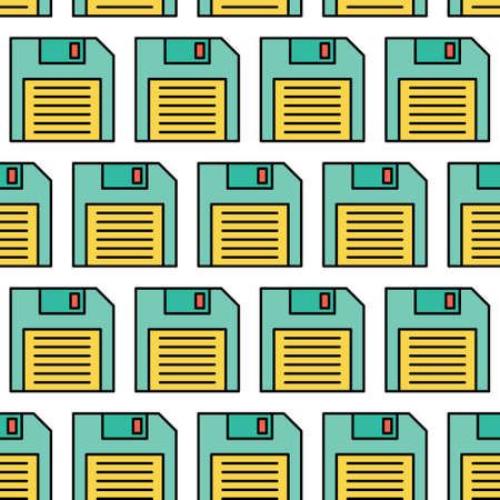 Seamless pattern. Vector illustration with diskette. outline iconのイラスト素材