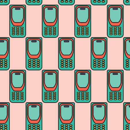 Seamless pattern. Vector illustration with retro phone. outline drawing.のイラスト素材