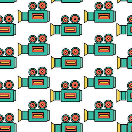 vector illustration. Seamless pattern with retro video camera icon. outline drawing.のイラスト素材