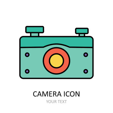 Vector illustration with camera icon. Outline drawing.のイラスト素材