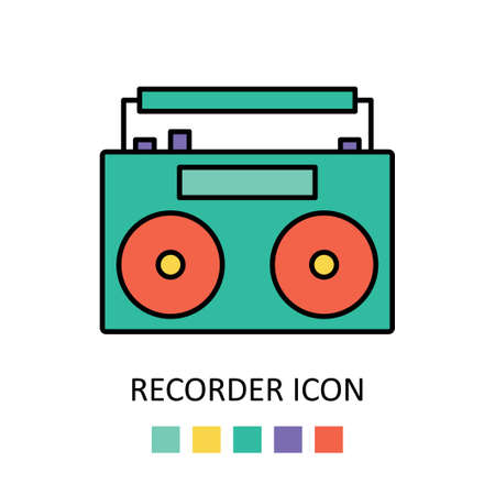 Vector illustration with recorder. Outline iconのイラスト素材