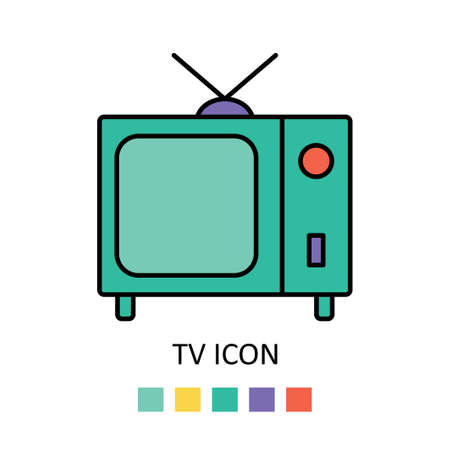 Vector illustration with TV. Outline iconのイラスト素材