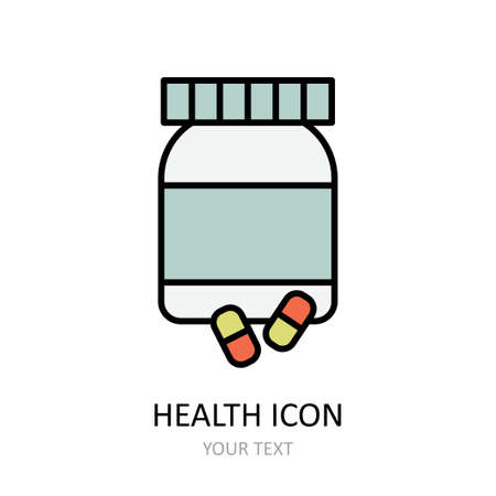 Jar with pills. vector drawing. linear icon.のイラスト素材