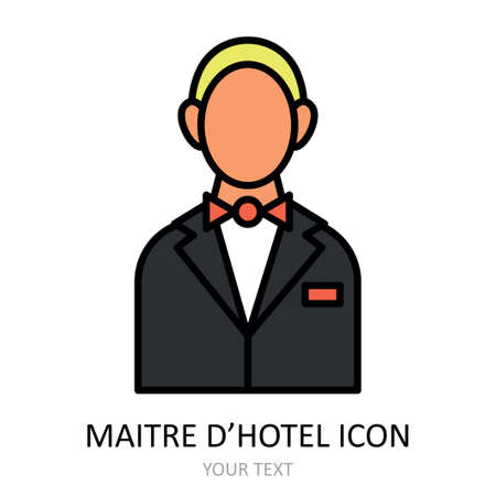 Vector illustration with head waiter - maitre d'hotel. Outline icon.のイラスト素材
