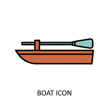 vector illustration. Boat with paddle. linear drawingのイラスト素材