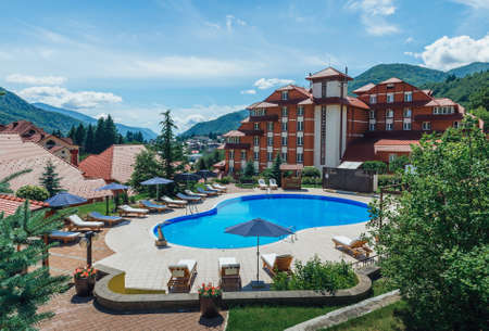 SOCHI, RUSSIA, JUNE 12, 2016: Peak Hotel first four star hotel in Krasnaya Polyanaのeditorial素材