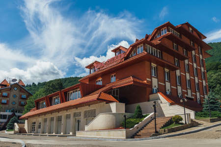 SOCHI, RUSSIA, JUNE 12, 2016: Peak Hotel first four star hotel in Krasnaya Polyanaのeditorial素材