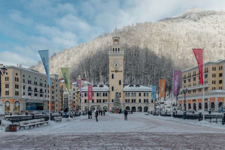 Rosa Khutor, Sochi, Russia, December 17 2016 Winter in the Caucasian mountainsのeditorial素材