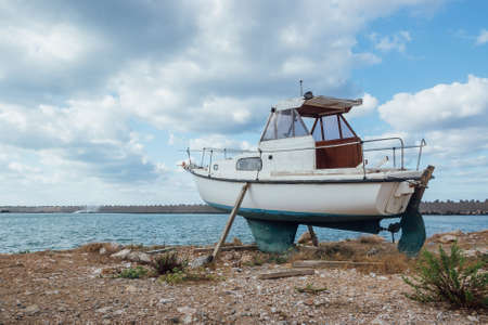 Small Old Boat Standing On The Groundの写真素材