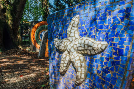 Abkhazia, Old Gagra, May 02, 2017: Tsereteli's Mosaic Details in park of Oldenburgのeditorial素材