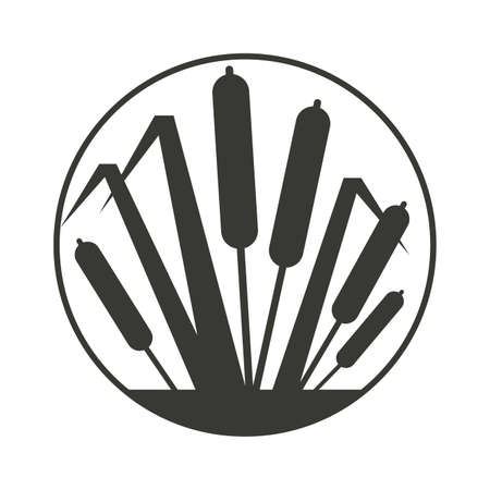Bulrush Bog Round Black and White Silhouette Compositionのイラスト素材