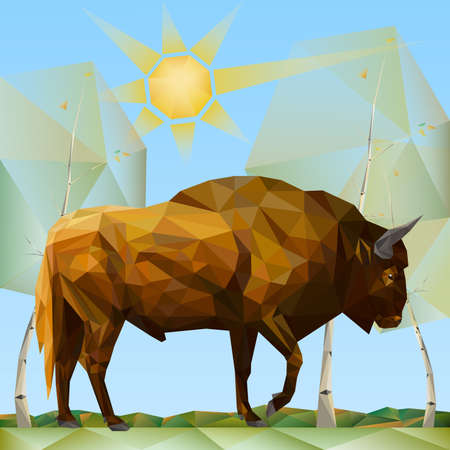 Bison in Forest in Polygonal Styleの写真素材
