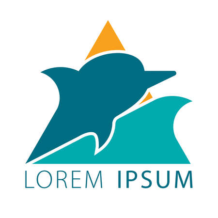 Dolphin jumping on wave icon.のイラスト素材