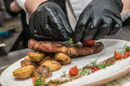 Chef Cook Decorating Steak New York