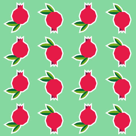 Ripe Pomegranates with Leaves Seamless Backgroundi n geometric styleのイラスト素材