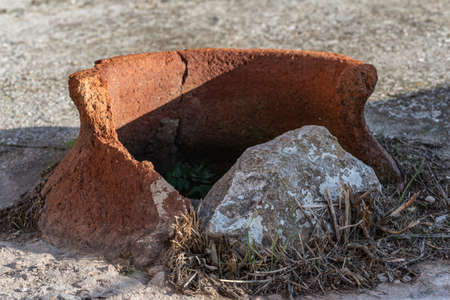 Greek Amphora in the Ground near Acropolis in Athensの写真素材