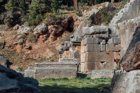 Delphi, Greece, November 19, 2019: ancient stadium start gates' details of the most important ancient Greek temple and oracle of Apolloのeditorial素材