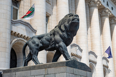 Sofia, Bulgaria, August 19, 2023: Statue Bronze Lion at Sofia City Courtのeditorial素材