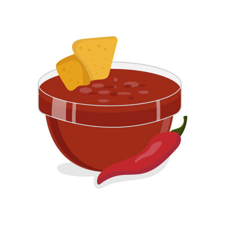 Mexican hot chili sauce in a cup, mexican food.のイラスト素材