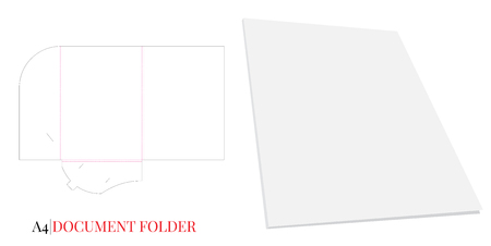 Document Folder Template A4. Vector with die cut or laser cut layers. White, clear, blank, isolated Document Folder mock up on white background with perspective viewのイラスト素材