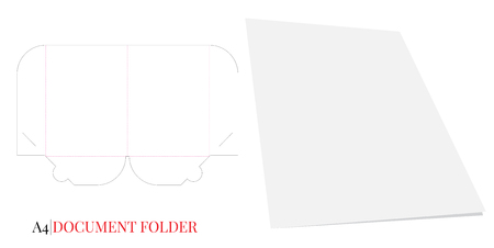 Document Folder Template A4. Vector with die cut or laser cut layers. White, clear, blank, isolated Document Folder mock up on white background with perspective view.のイラスト素材