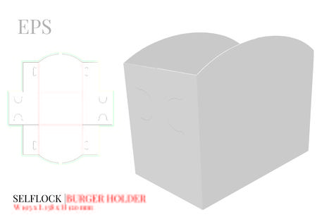 Donut Holder Template, vector with die cut or laser cut layers. Donut carrier, Open Donut Box. White, clear, blank, isolated Paper Donut Holder mock up on white background, perspective presentationのイラスト素材