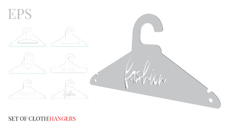 Cloths Hanger Template, Fashion Cloths Hanger. Vector with die cut or laser cut layers. White, clear, blank, isolated Cloths Hanger mock up on white background with perspective viewのイラスト素材