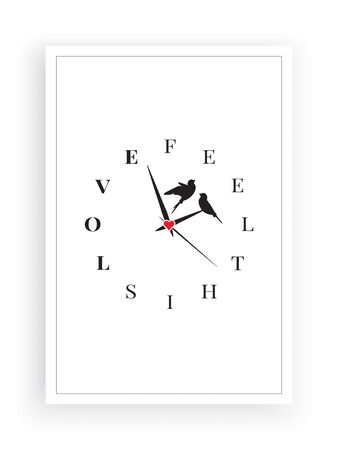 Wall Clock design, Feel this love, vector, wording design, lettering, birds silhouette illustration,...