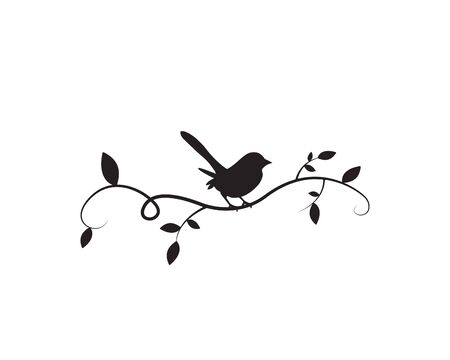 Bird On Branch Silhouette Vector, Wall Decals, Wall artwork, Birds on Tree Design, Birds Silhouette. Art Design, Wall Design Isolated on white background, minimalist poster designのイラスト素材
