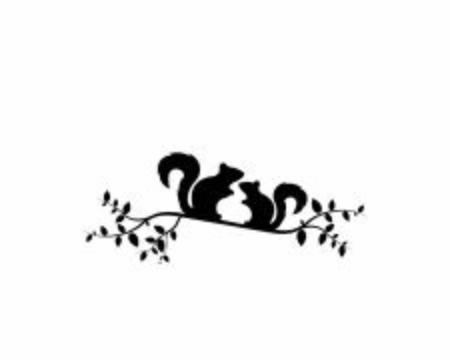Two squirrels silhouettes on branch illustration, vector. Wall decals, wall art work, poster design isolated on white background. Minimalist background.のイラスト素材