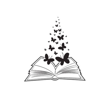 Open book vector with flying butterflies illustrationのイラスト素材