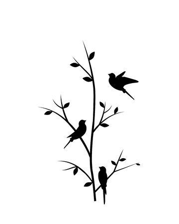 Branch illustration with birds silhouettes, vector. Scandinavian minimalist art design. Poster design, artwork. Nature Art Design, Wall Decals, artwork. Modern art designのイラスト素材