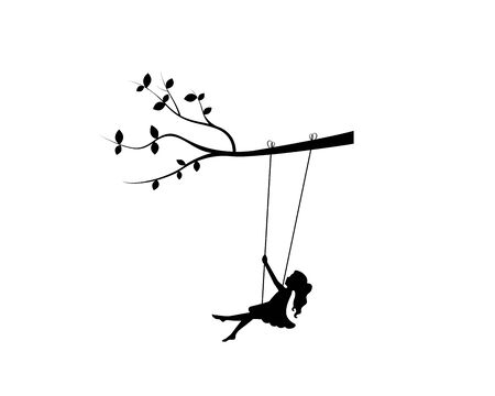 Girl on a swing on a branch, vector.のイラスト素材