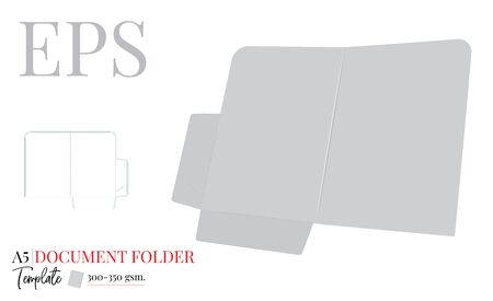 Document Folder Template A5. Vector with die cut / laser cut layers. White, clear, blank, isolated Document Folder mock up on white background with perspective view