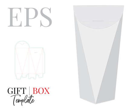 Gift Box Template, a vector with die-cut / laser cut lines. White, clear, blank, isolated Present Box mockup isolated on white background with perspective view. Packaging Designのイラスト素材