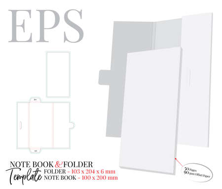 Notebook folder Template. Vector with die cut, laser cut layers. White, clear, blank, isolated notebook folder mock up on white background with perspective view.のイラスト素材
