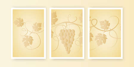 Branch with grape illustration, abstract artistic design, vector. Minimalist poster design in three pieces. Wall art, artworkのイラスト素材