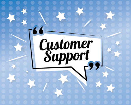 Customer support, pop art design in blue background with stars illustrations