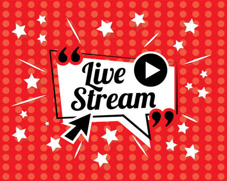 Live stream, pop art design in red background with stars illustrationsのイラスト素材