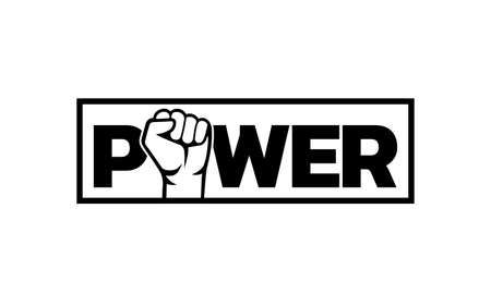 Power word isolated on white background, vector. Hand fist silhouette. Minimalist word art design. Black and white artworkのイラスト素材