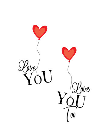 Heart shaped balloons floating with words love you, illustration. Red heart balloon isolated on white background, vector. Romantic love illustration. Art designのイラスト素材