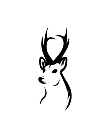 Deer silhouette isolated on white background, vector. Buck illustration with simple lines. Buck logo design, black and white illustration.のイラスト素材